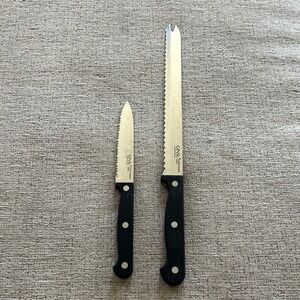 Ginsu Serrated Knife Set 2 Pc Stainless Steel Black Triple Rivet Dishwasher Safe